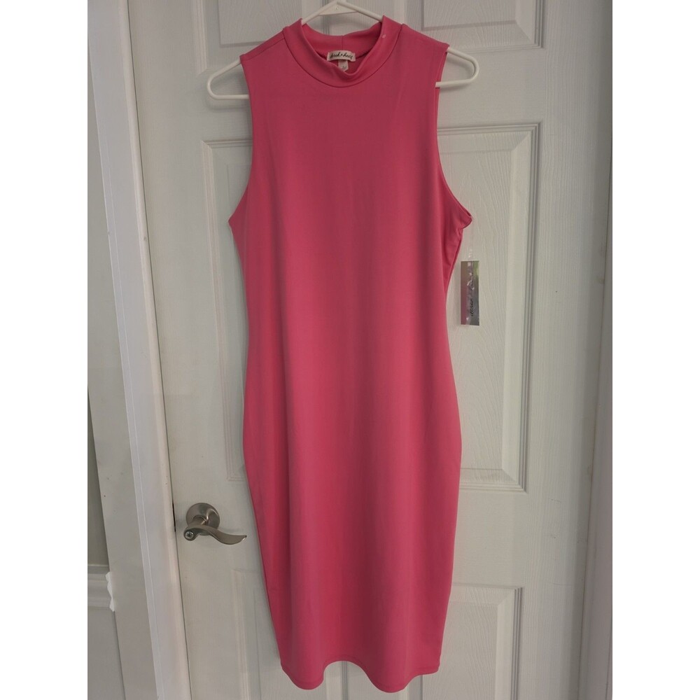 NWT Derek Heart Pink Mock Neck Bodycon Midi Dress, Size XL